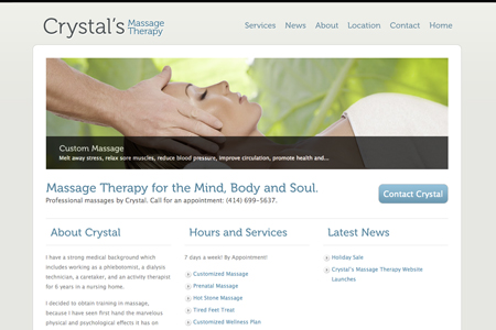crystal’s massage therapy website